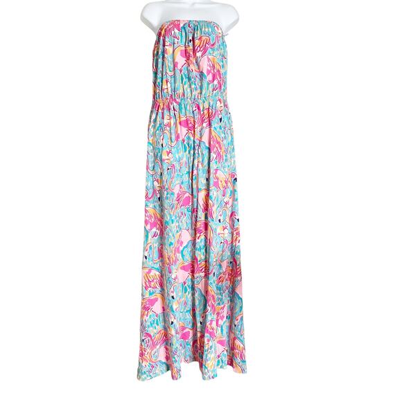 Lilly Pulitzer Marlisa Peel and Eat Flamingo Pink Strapless Maxi L As Is - Picture 2 of 7